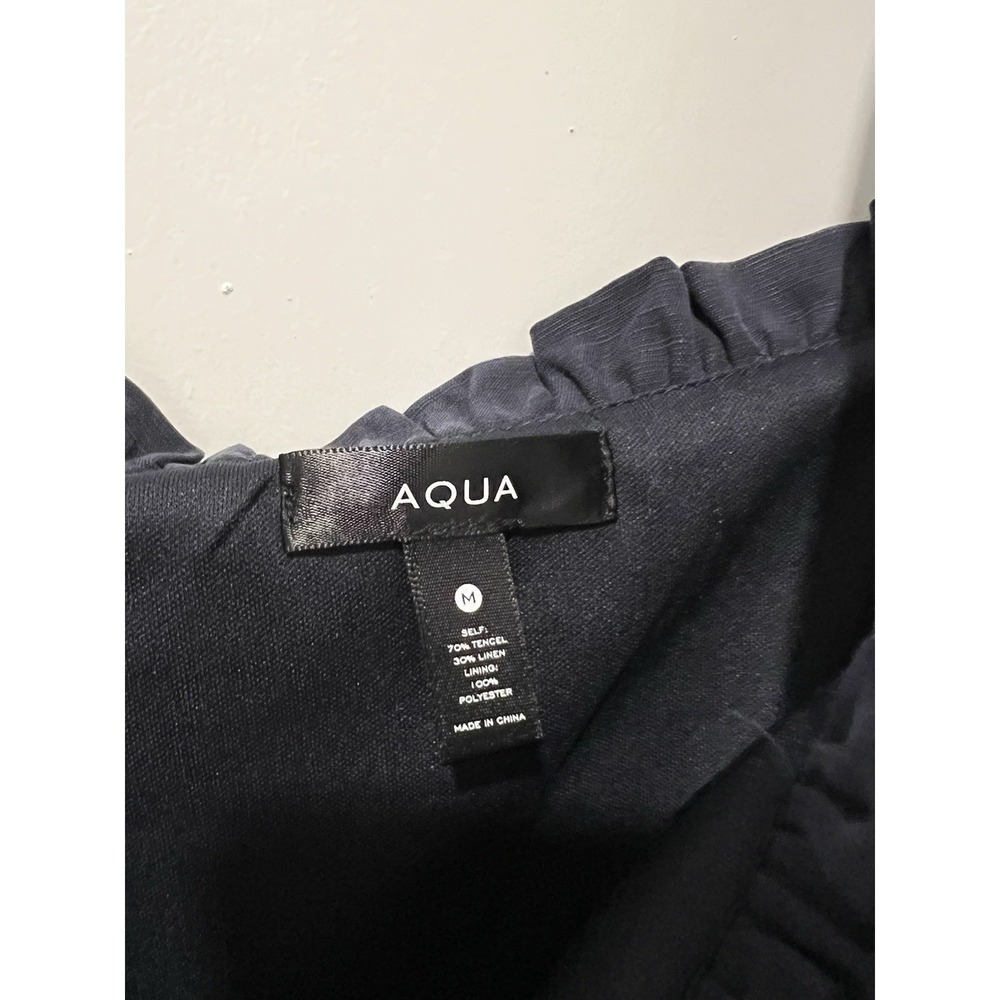 Aqua Women's Dress Navy Bow Preppy Size Medium Linen Blend NWT $88 - Picture 3 of 6